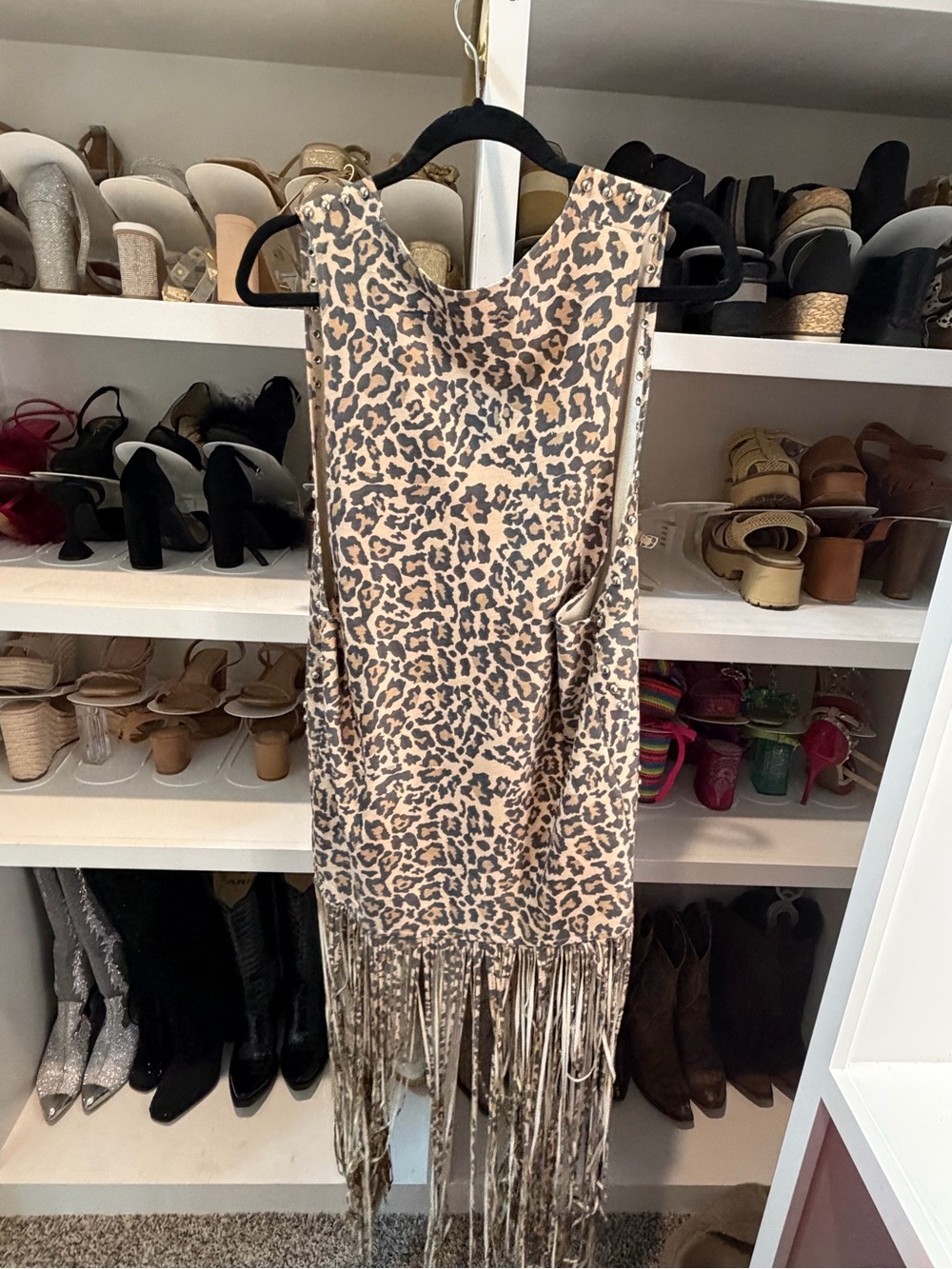 Crazy Train Leopard Print Fringe Vest in Beige and Brown - Picture 2 of 2